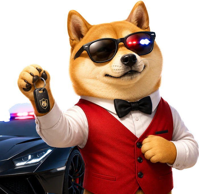 Valet Doge in a red vest holding the customer's key fob